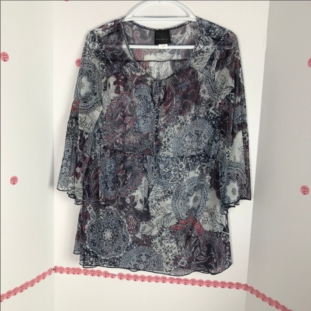 Lace Up Peasant Tunic Top Sz L (D-68)